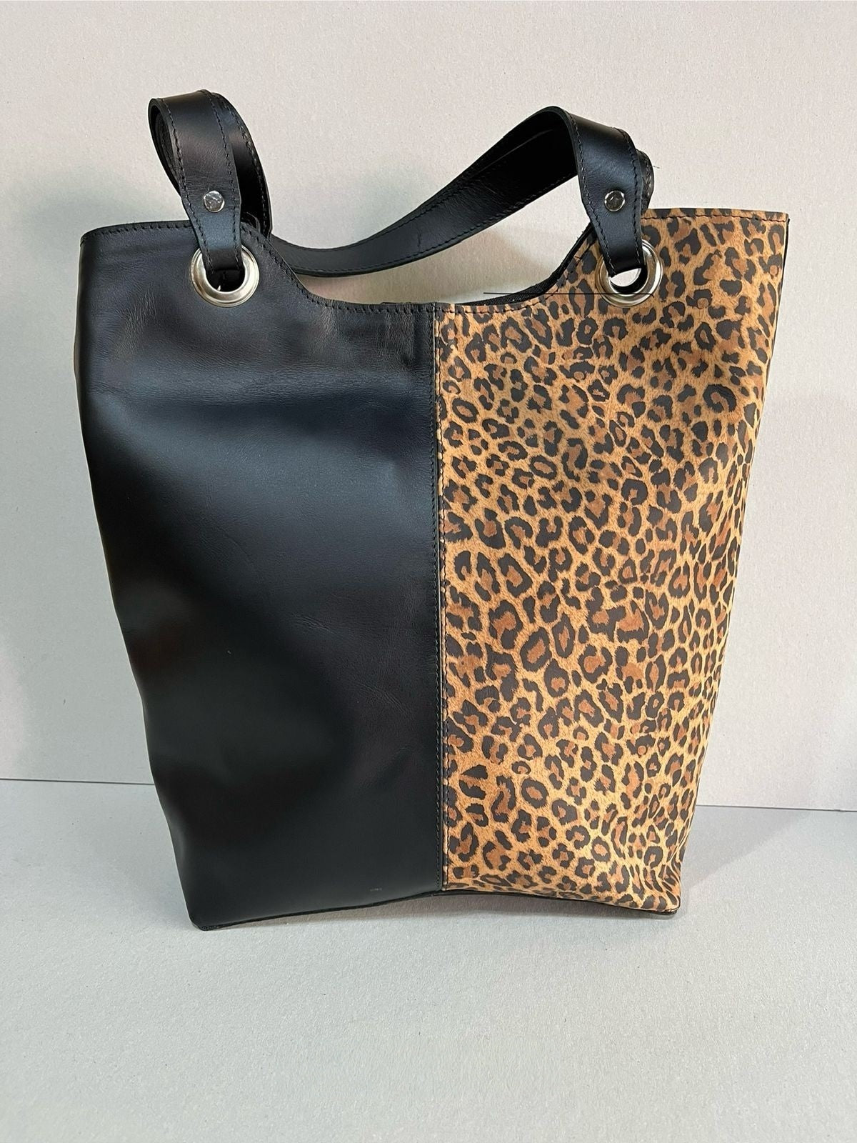 CARTERA BICOLOR NEGRA- ANIMAL PRINT