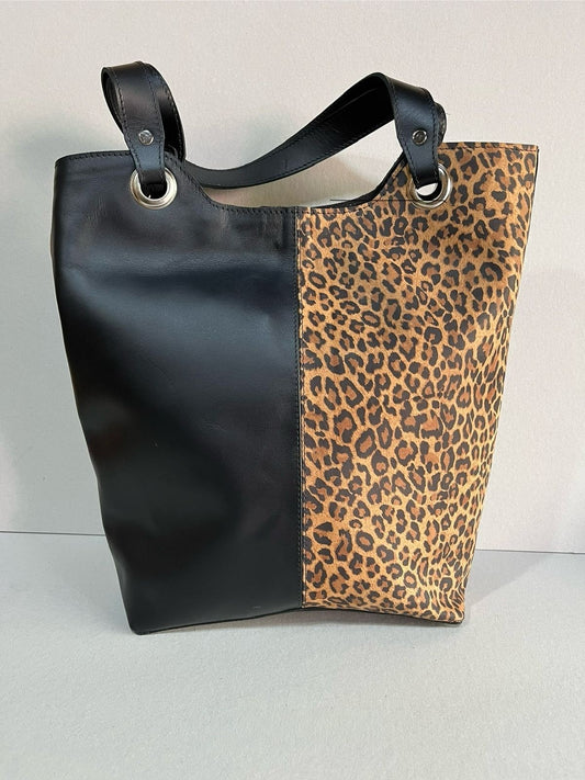CARTERA BICOLOR NEGRA- ANIMAL PRINT