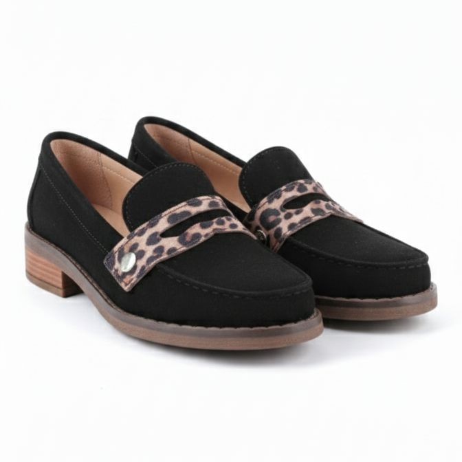 Mocasines de cuero reno negro mujer para oficina La Encuerá