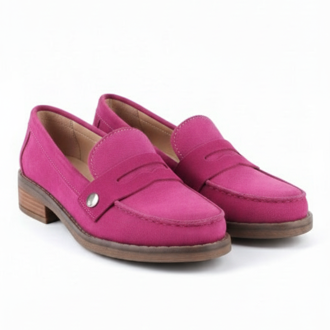 Mocasín bajo de cuero mujer Aura fucsia par ala oficina