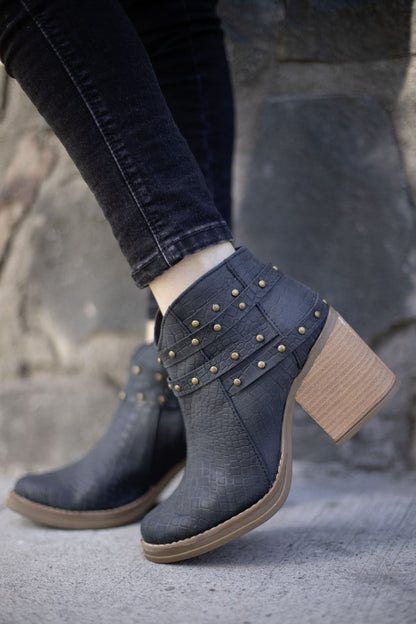 Botín Cuero Reptil Negro